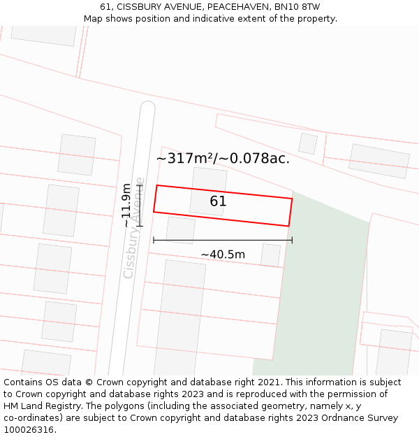 61, CISSBURY AVENUE, PEACEHAVEN, BN10 8TW: Plot and title map