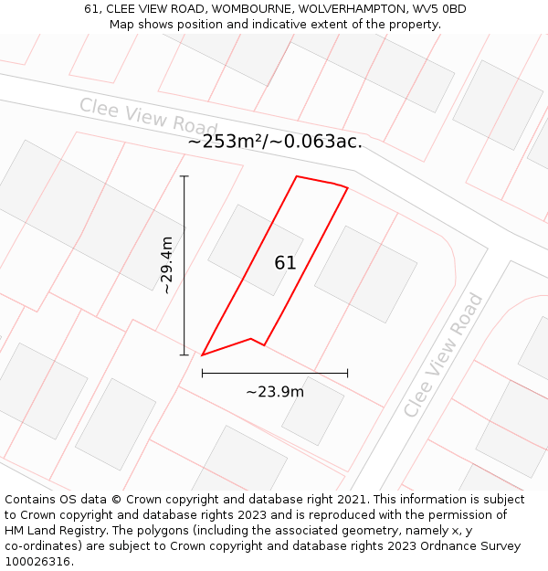 61, CLEE VIEW ROAD, WOMBOURNE, WOLVERHAMPTON, WV5 0BD: Plot and title map