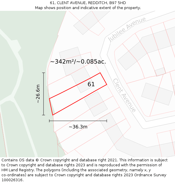 61, CLENT AVENUE, REDDITCH, B97 5HD: Plot and title map