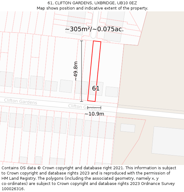 61, CLIFTON GARDENS, UXBRIDGE, UB10 0EZ: Plot and title map