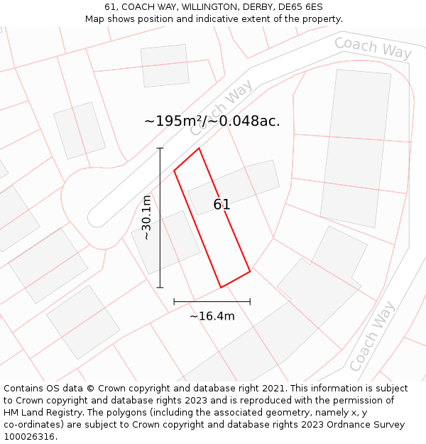 61, COACH WAY, WILLINGTON, DERBY, DE65 6ES: Plot and title map