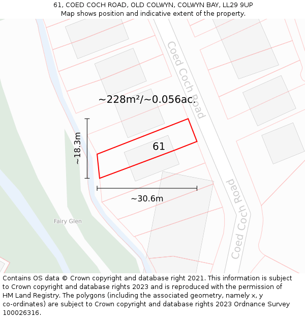 61, COED COCH ROAD, OLD COLWYN, COLWYN BAY, LL29 9UP: Plot and title map