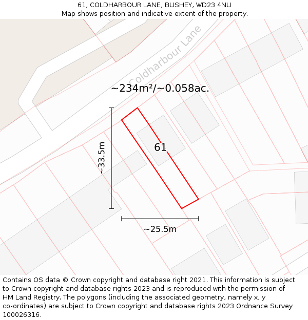 61, COLDHARBOUR LANE, BUSHEY, WD23 4NU: Plot and title map