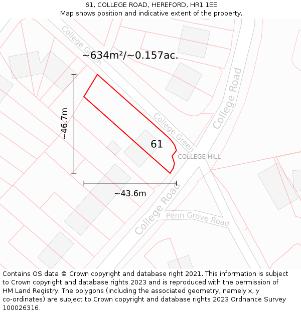 61, COLLEGE ROAD, HEREFORD, HR1 1EE: Plot and title map