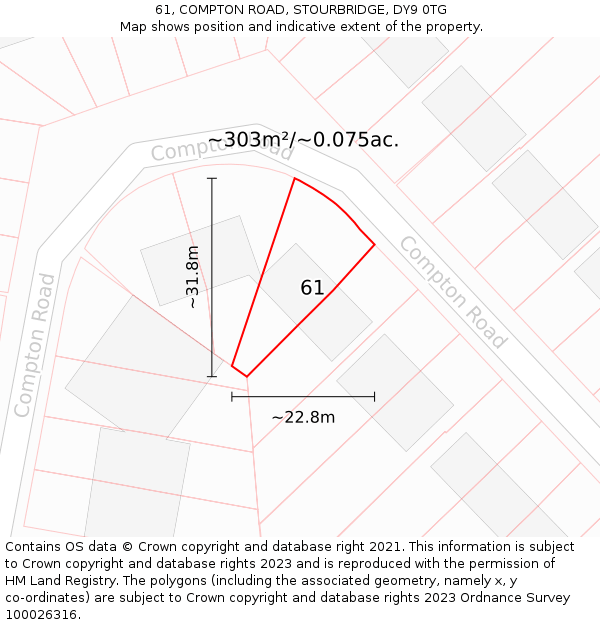 61, COMPTON ROAD, STOURBRIDGE, DY9 0TG: Plot and title map