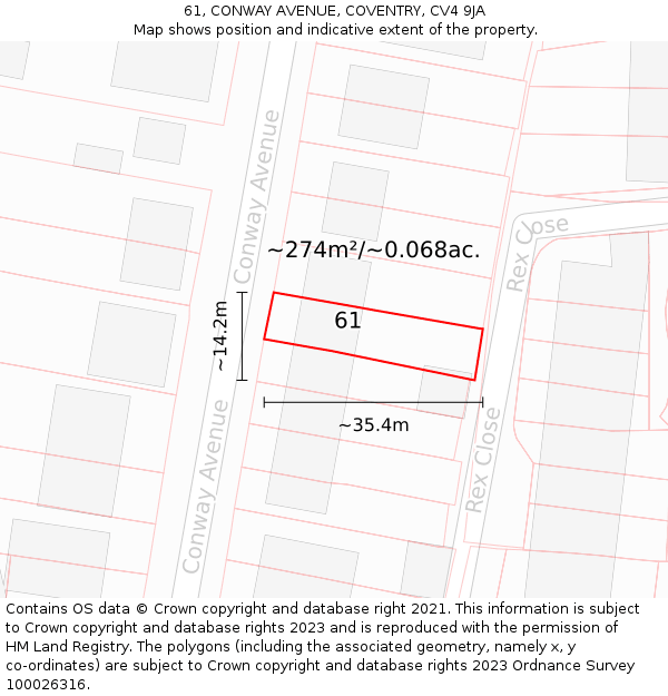 61, CONWAY AVENUE, COVENTRY, CV4 9JA: Plot and title map