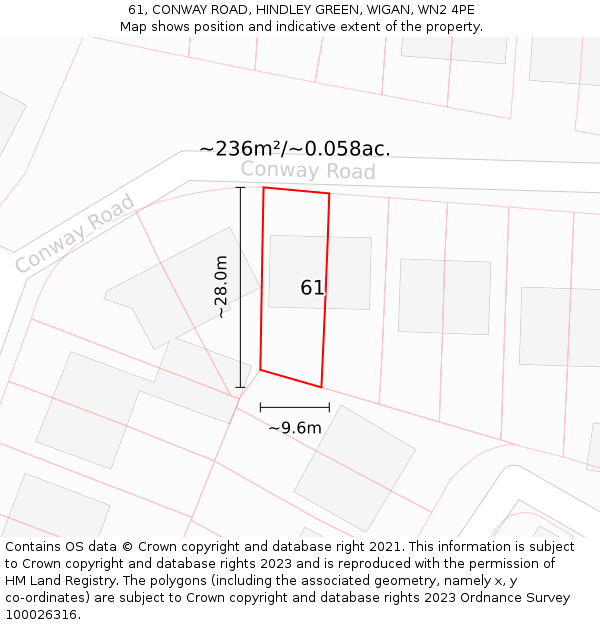 61, CONWAY ROAD, HINDLEY GREEN, WIGAN, WN2 4PE: Plot and title map