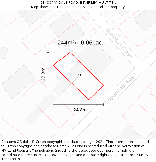 61, COPANDALE ROAD, BEVERLEY, HU17 7BN: Plot and title map