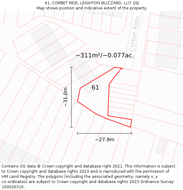 61, CORBET RIDE, LEIGHTON BUZZARD, LU7 2SJ: Plot and title map