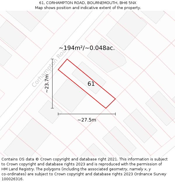 61, CORHAMPTON ROAD, BOURNEMOUTH, BH6 5NX: Plot and title map