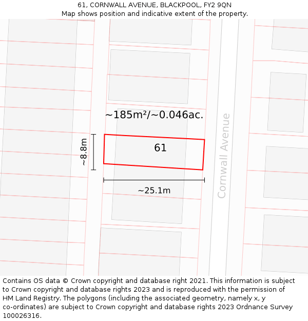 61, CORNWALL AVENUE, BLACKPOOL, FY2 9QN: Plot and title map