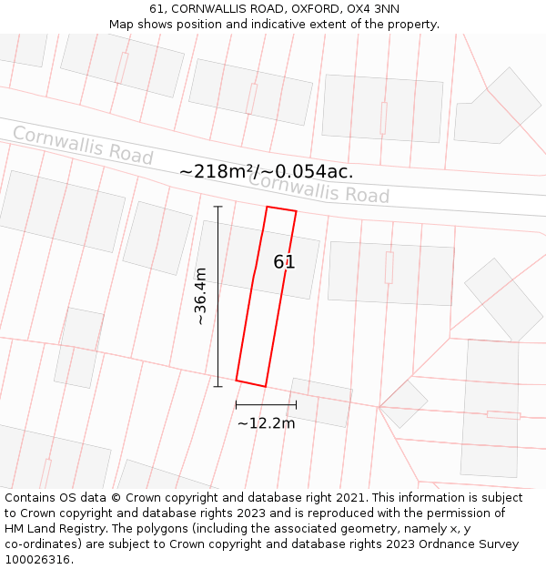 61, CORNWALLIS ROAD, OXFORD, OX4 3NN: Plot and title map