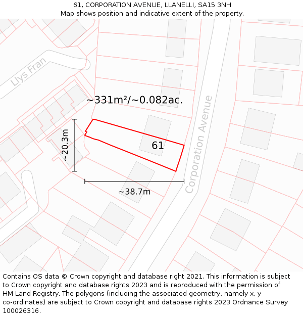 61, CORPORATION AVENUE, LLANELLI, SA15 3NH: Plot and title map