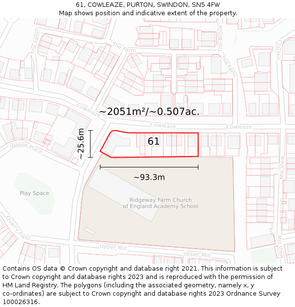 61, COWLEAZE, PURTON, SWINDON, SN5 4FW: Plot and title map