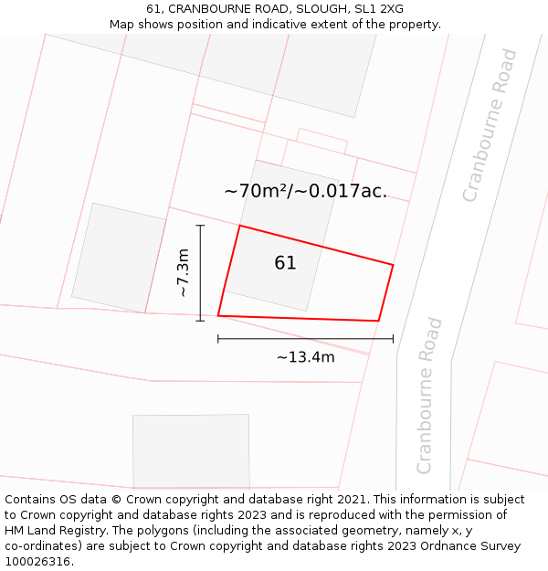 61, CRANBOURNE ROAD, SLOUGH, SL1 2XG: Plot and title map