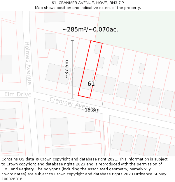 61, CRANMER AVENUE, HOVE, BN3 7JP: Plot and title map