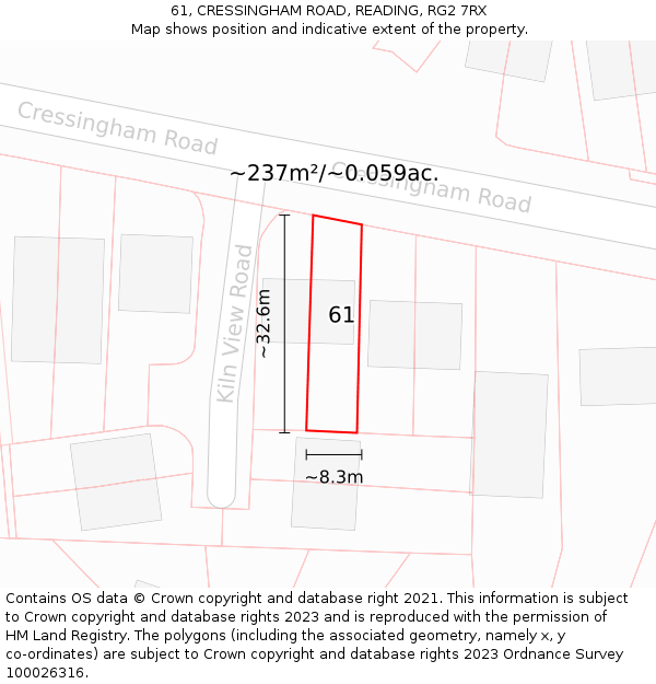 61, CRESSINGHAM ROAD, READING, RG2 7RX: Plot and title map