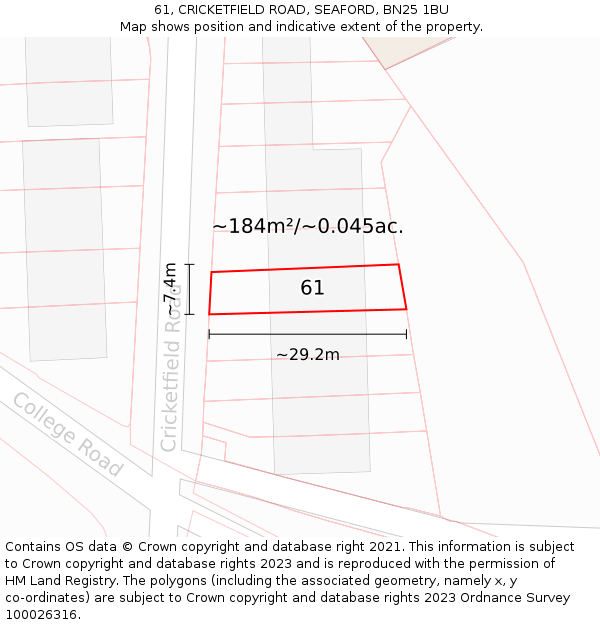 61, CRICKETFIELD ROAD, SEAFORD, BN25 1BU: Plot and title map