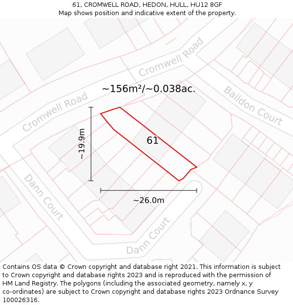 61, CROMWELL ROAD, HEDON, HULL, HU12 8GF: Plot and title map