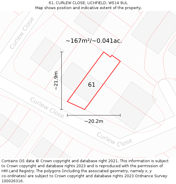 61, CURLEW CLOSE, LICHFIELD, WS14 9UL: Plot and title map