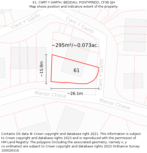 61, CWRT Y GARTH, BEDDAU, PONTYPRIDD, CF38 2JH: Plot and title map