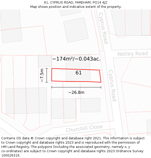 61, CYPRUS ROAD, FAREHAM, PO14 4JZ: Plot and title map