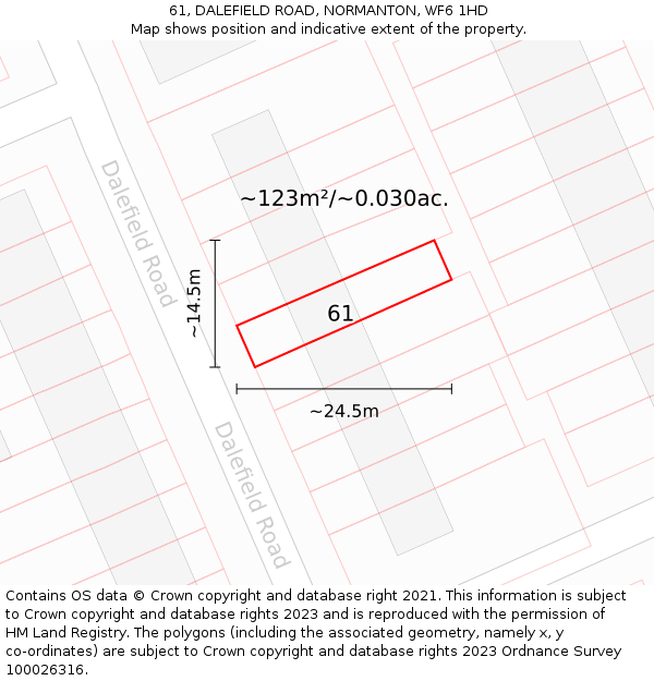 61, DALEFIELD ROAD, NORMANTON, WF6 1HD: Plot and title map