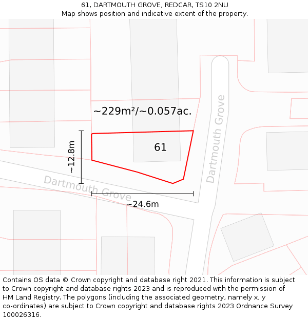 61, DARTMOUTH GROVE, REDCAR, TS10 2NU: Plot and title map