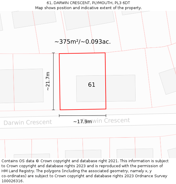 61, DARWIN CRESCENT, PLYMOUTH, PL3 6DT: Plot and title map