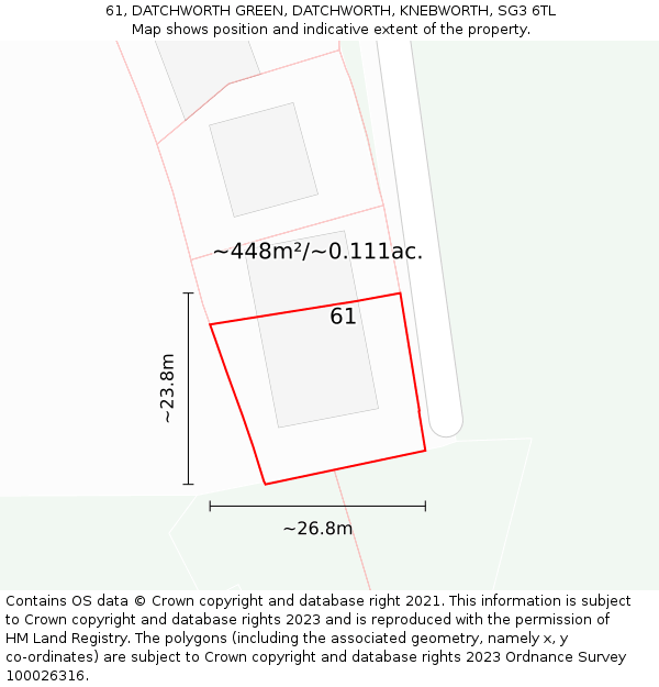 61, DATCHWORTH GREEN, DATCHWORTH, KNEBWORTH, SG3 6TL: Plot and title map