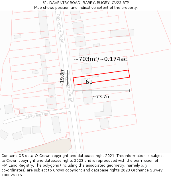 61, DAVENTRY ROAD, BARBY, RUGBY, CV23 8TP: Plot and title map