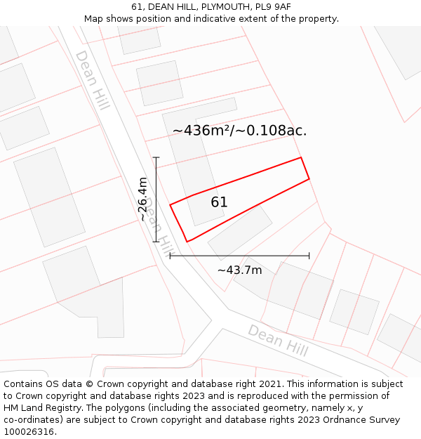 61, DEAN HILL, PLYMOUTH, PL9 9AF: Plot and title map