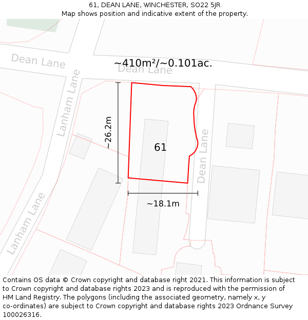 61, DEAN LANE, WINCHESTER, SO22 5JR: Plot and title map