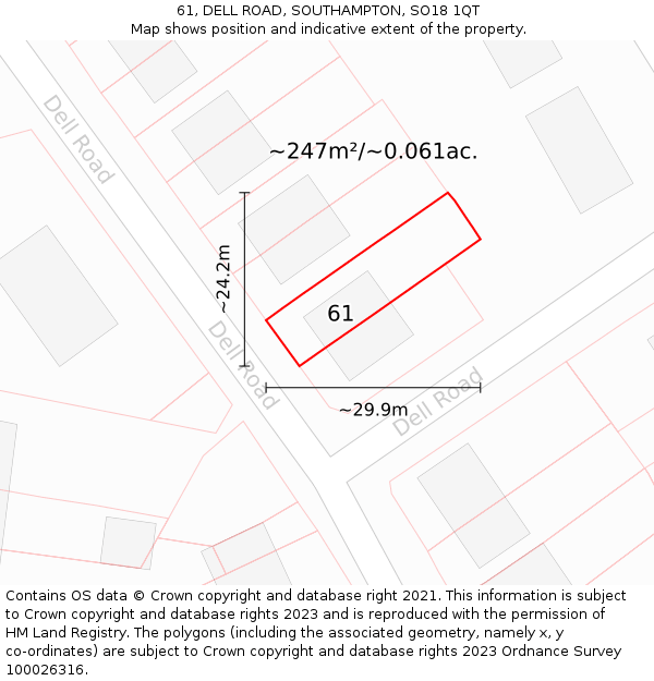 61, DELL ROAD, SOUTHAMPTON, SO18 1QT: Plot and title map