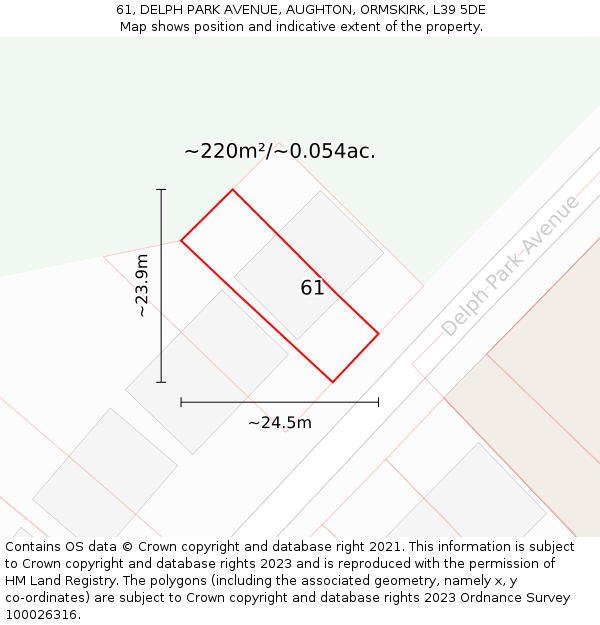 61, DELPH PARK AVENUE, AUGHTON, ORMSKIRK, L39 5DE: Plot and title map