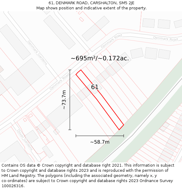 61, DENMARK ROAD, CARSHALTON, SM5 2JE: Plot and title map