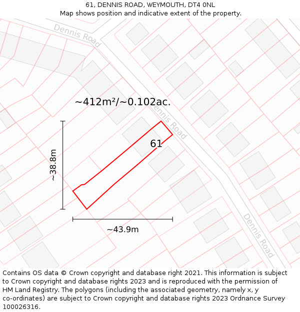 61, DENNIS ROAD, WEYMOUTH, DT4 0NL: Plot and title map