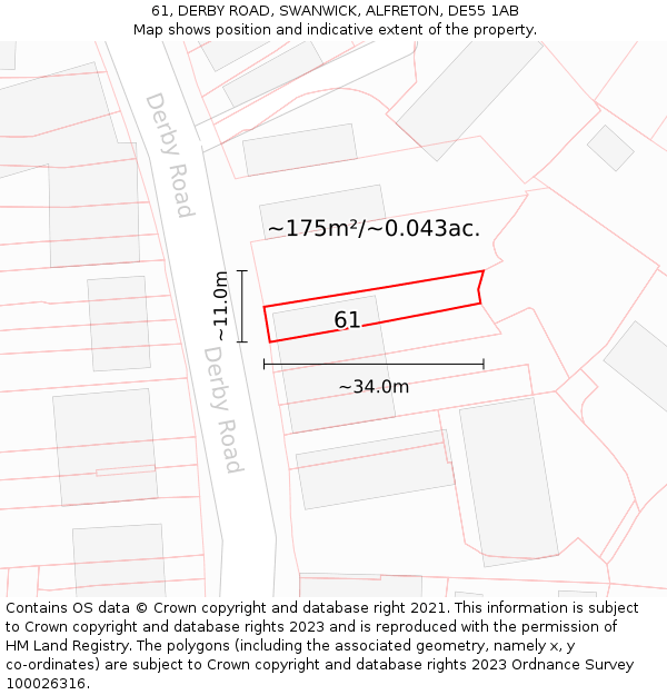 61, DERBY ROAD, SWANWICK, ALFRETON, DE55 1AB: Plot and title map