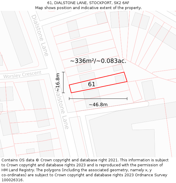 61, DIALSTONE LANE, STOCKPORT, SK2 6AF: Plot and title map