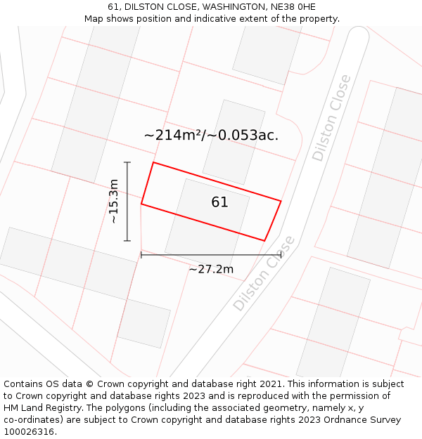 61, DILSTON CLOSE, WASHINGTON, NE38 0HE: Plot and title map