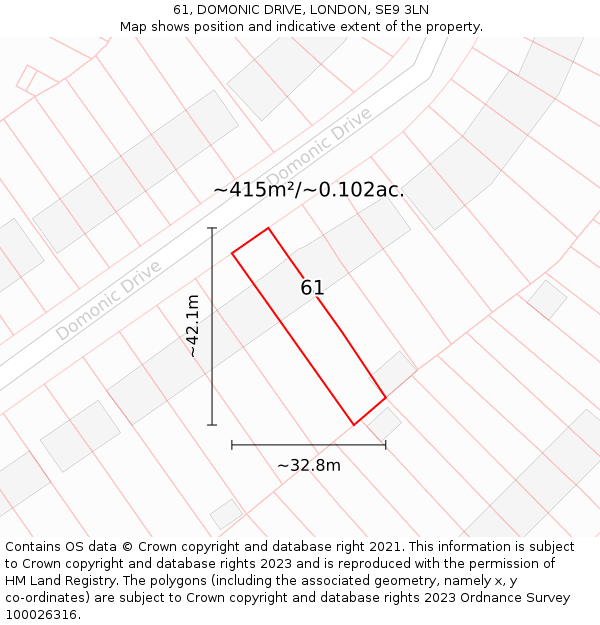 61, DOMONIC DRIVE, LONDON, SE9 3LN: Plot and title map