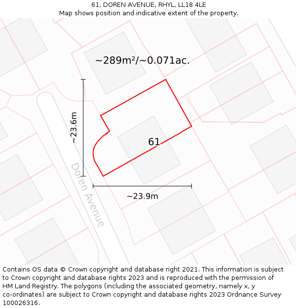 61, DOREN AVENUE, RHYL, LL18 4LE: Plot and title map