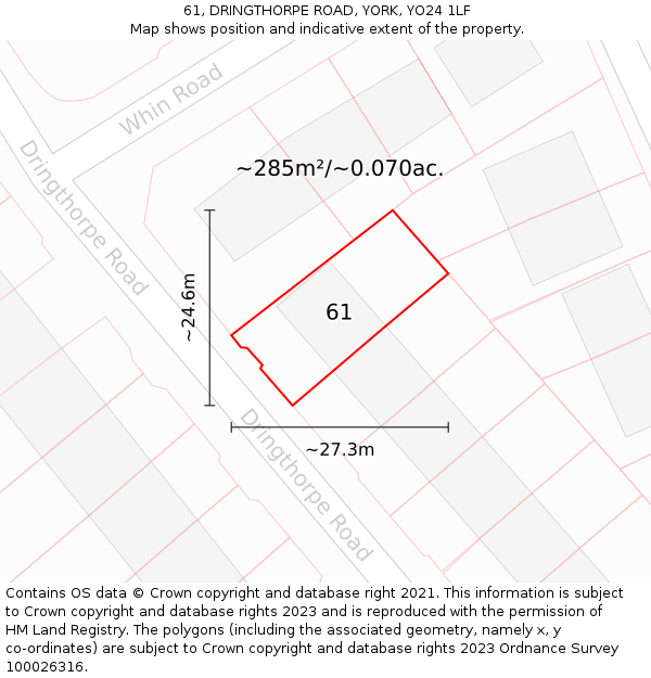 61, DRINGTHORPE ROAD, YORK, YO24 1LF: Plot and title map