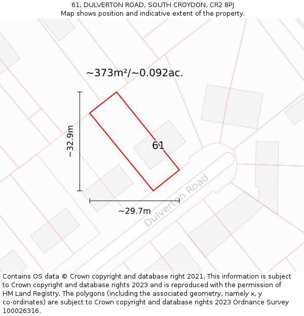 61, DULVERTON ROAD, SOUTH CROYDON, CR2 8PJ: Plot and title map