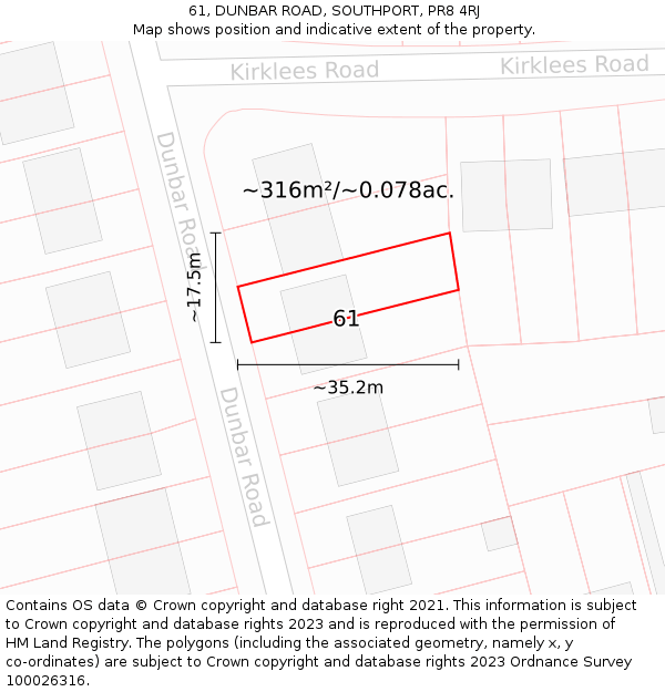 61, DUNBAR ROAD, SOUTHPORT, PR8 4RJ: Plot and title map