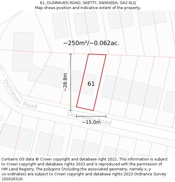 61, DUNRAVEN ROAD, SKETTY, SWANSEA, SA2 9LQ: Plot and title map