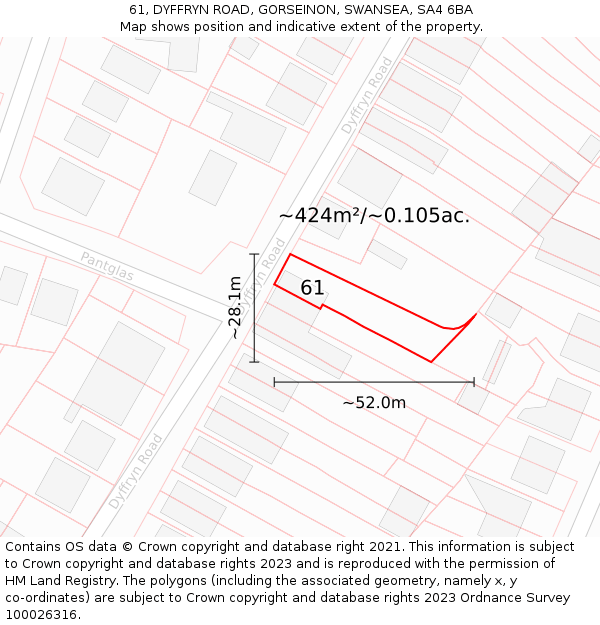 61, DYFFRYN ROAD, GORSEINON, SWANSEA, SA4 6BA: Plot and title map