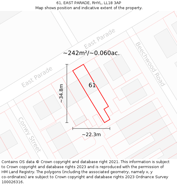 61, EAST PARADE, RHYL, LL18 3AP: Plot and title map