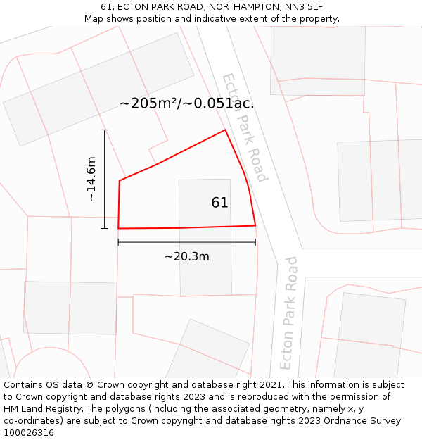 61, ECTON PARK ROAD, NORTHAMPTON, NN3 5LF: Plot and title map