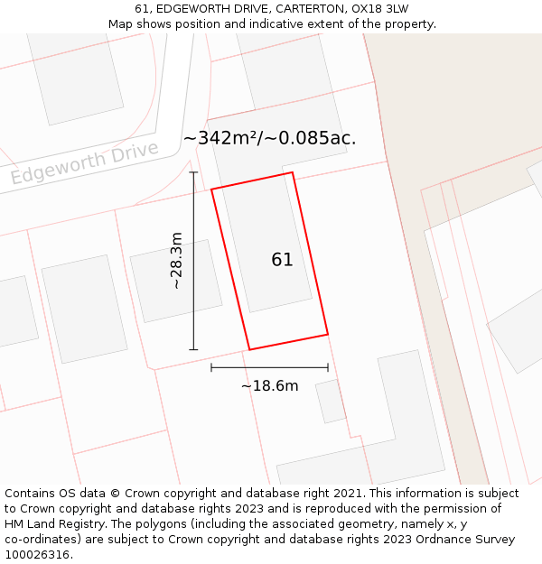 61, EDGEWORTH DRIVE, CARTERTON, OX18 3LW: Plot and title map